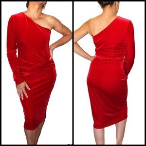Black Halo Eve Red Velvet one shoulder Dress asymmetrical Cocktail Sexy Size 8